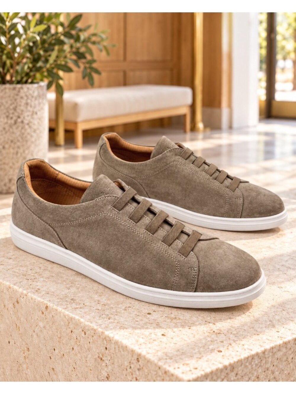 Robert Barakett Italian Suede Leather Lace Sneakers Mens EU 43 US 10 Tan Made In